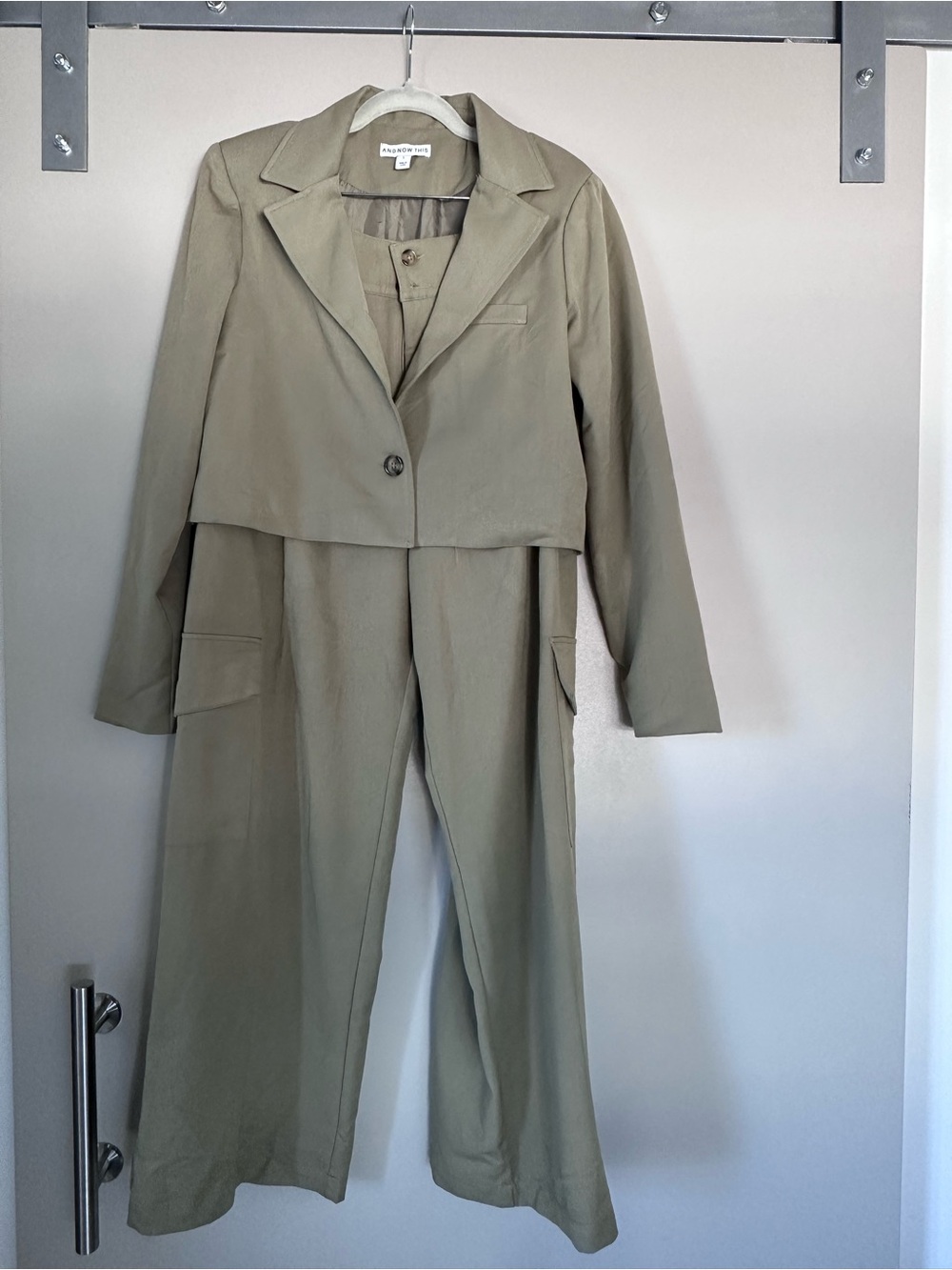 And Now This Olive Green Wide-Leg Jumpsuit with Cropped Blazer